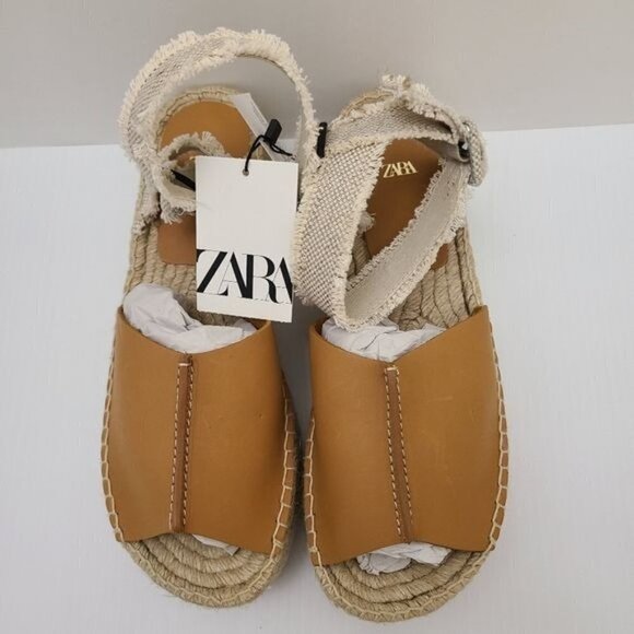 ZARA LEATHER FLATFORM SANDALS SIZE 9US BROWN | 1301/210 - Picture 8 of 12
